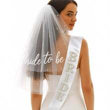 Bride-To-Be Shoulder Strap Veil, Bachelorette Party Accessory, Bridal Shower Decoration, Engagement Bride Gift - White - View 1