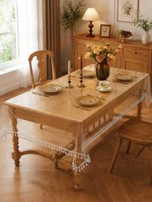 1pc Clear PVC Tassel Edge Tablecloth Waterproof Oil-Proof Table Cover Protective Table Mat For Dining Table Kitchen Coffee Table Home Party Decor - A - View 4