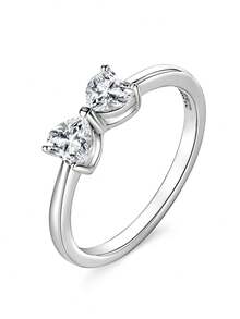 XUJIA 1PC 925 Sterling Silver Moissanite Ring For Women Bow Shaped Ring Two Heart 0.80CTW. Dainty Promise Jewelry Wedding & Anniversary Gifts - RMO-174 - View 8