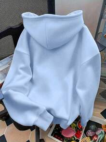 Women's Floral Shell Turtle Pattern Blue Hooded Sweatshirt, Island Vacation, Warm Thermal Lined Sweatshirt, Autumn/Winter Fall - Multicolor - View 4