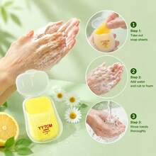 YYTCM Sabun Lembaran Lemon Segar Portabel 50 lembar dengan Kotak Penyimpanan Tutup Flip-Top, Kertas Sabun Tangan Sekali Pakai untuk Perjalanan Luar Ruangan, Pelajar, Berbusa Lembut dan Mudah Dibilas - Lemon - View 3