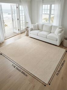1pc Apricot Line Minimalist Living Room Rug, Suitable For Kitchen, Dining Room, Bedroom, Room Holiday Decoration, Indoor/Outdoor, Office, Lobby, Non-Slip Doormat, Bathroom Rug, Hallway, Study Gaming Area Rug - Apricot - View 19