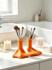 1pc Duck Foot Toothbrush Holder, Makeup Brush Organizer, Desktop Decor, Creative Cute, Suitable For Bathroom, Bedroom, Living Room, Essential Home Decor, Wedding Season Graduation Season Back To School Season Gift, Dorm Storage, Washbasin Storage Tool, Mini Brush Holder, Toiletries Storage Rack - Multicolor - View 3