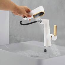 YUNRUX Pull-Out Spray Faucet, Pull-Out Bathroom Faucet, Bathroom Sink Faucet - 白色 - 查看 11