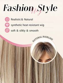 Topshe Ava WIGS 18英吋黑棕色長層次假髮附瀏海，柔軟易造型合成纖維髮，適合女性日常穿著、工作、度假，亦可作為萬聖節與聖誕節女性禮物 - 金色 - 查看 7