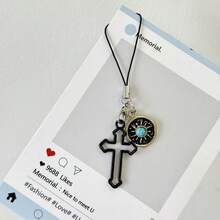 1pc Niche Design Gothic Cross Phone Chain Pendant, Minimalist Car Key Chain, Earphone Phone Charm Decorative Gift - Multicolor - View 6