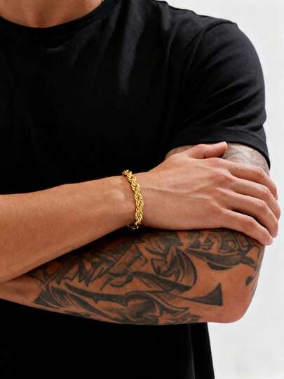 1pc Men's European American Hip-Hop Style Classic Braided Rope Bracelet, Daily Streetwear Multi-Layer Stackable Basic Wrist Accessory, Unisex Jewelry Suitable For Street, Commute And Various Outfits