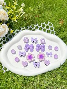 18pcs Purple Flower Accessories, Small Bow DIY Shoe Decor, Suitable For Perforated Sandals, Elegant And Fashionable, Gift For Girlfriend - Purple - View 1