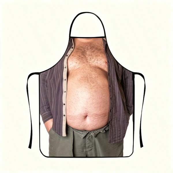 1 Peça Avental Engraçado e Realista com Estampa de Torso Masculino com Barriga de Cerveja, Camisa Listrada sem Botões, Estilo Humorístico e de Pegadinha, Avental de Cozinha para Cozinhar, Adequado para Churrasco, Despedida de Solteiro, Presente de Feriado e Uso Diário Doméstico em Todas as Estações