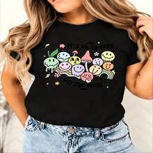 Casual Crewneck, Ballet Dancer Art, 100% Cotton, Oversized, Soft Breathable, Short Sleeve Top, Retro Aesthetic, Summer Vibes, Dance Lovers, Romantic Streetwear - 黑色 - 查看 10