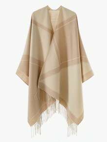 1pc Men's Striped Doorframe European & American Travel Style Shawl Cape, Versatile Double-Sided Solid Color Warm Scarf - Multicolor - View 11