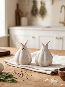 2pcs Garlic Shaped Ceramic Seasoning Jars, Creative 2pcs And 3pcs Salt Shaker Set, Pepper And Spice Jars, Suitable For Daily Home Use, Outdoor BBQ And Gatherings, Can Be Used As Gifts Or Decorative Tableware - Multicolor - View 6