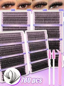 EYELASH EVOLUTION 780pcs/200pcs D Curl Single Cluster False Eyelashes, With Eyelash Tweezers And Brush, High Density Eyelash Book, Suitable For Beginners, Soft And Fluffy, Create Natural Makeup Look, Home DIY Segmented False Eyelashes, Long Lasting And Convenient, Easy To Carry - D - View 5