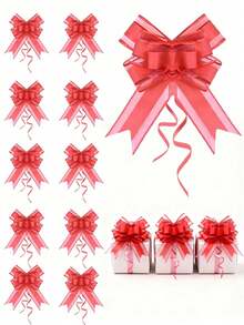 1/10/20pcs Gold Metallic Bow Ribbon, Gift Wrapping Bows, Birthday Wedding Christmas Gift Box Bouquet Decoration Supplies - Multicolor - View 3