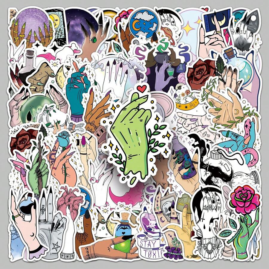 50 Magic Witch Hand-Painted Graffiti Stickers Retro Dark Cartoon Witch Pattern Computer Cup DIY Stickers Scrapbook Supplies Mobile Phone Stickers Miracle Stickers Decorative Stickers Birthday Party Small Gifts Halloween. - Multicolor - View 1