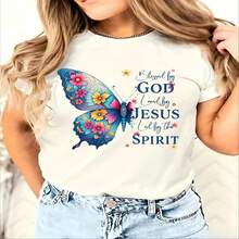 Kawaii, Peace Love And Stars, 100% Cotton, Oversized, Soft Breathable, Casual Crewneck, Short Sleeve Top, Summer Vibes, Y2K Aesthetic, Streetwear, Retro, Romantic, Spring Vibes - 白色 - 查看 1