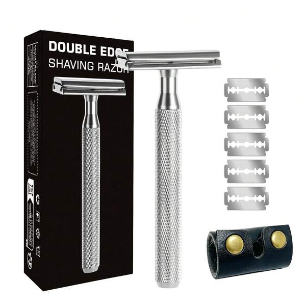 samroca Men's Safety Razor 30° Angle Wet Shave, Includes 10 Platinum Double Edge Blades With Blade Guard