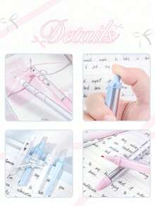 4pcs Soft Ribbon Gel Pen Set, Ballet Pen Style, 0.38mm/0.5mm Ballpoint Tip, Quick-Dry Black Ink, Smooth Writing, Back To School Gift - Multi Colors - View 7