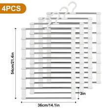 4pcs Multi-Layer Pants Hangers For Closet,7 Tier Stainless Steel Space Saving Trouser Rack, Non-Slip Jeans Organizer, Saves 80% Wardrobe Space, Hanging Pants Storage Holder For Trousers, Towels, Scarves, Bedroom Dorm Organization - 白色 - 查看 3