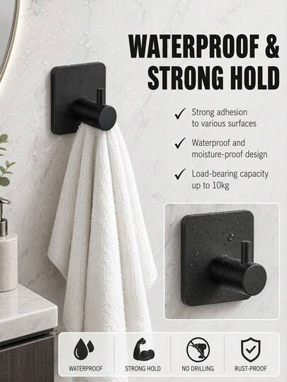 1/3/5 móc dán tường vuông không khoan, móc treo khăn gắn tường, giá treo, kệ sắp xếp phòng tắm, phụ kiện lưu trữ thiết yếu cho nhà ở & căn hộ, phòng tắm & nhà bếp