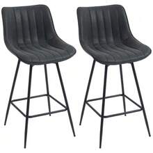 Set Of 2 Bar Stools, 68 Cm Swivel Counter Stools With Backrest For Kitchen Island, Dining Room - 黑色 - 查看 4