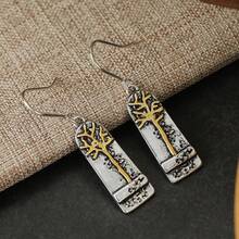 DIYCCPC Women's Vintage Curved Vertical Badge Earrings, Embossed Tree Of Life Textured Design, Suitable For Daily Commute, Casual Date And Vacation Wear - Two-color - View 8