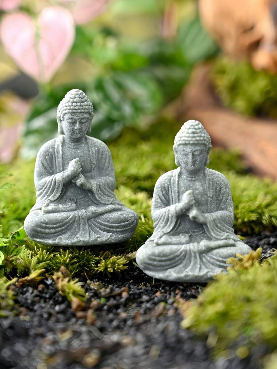 1/2件迷你樹脂禪坐佛像,石質紋理佛像小雕像,精緻表面紋理,適合盆栽愛好者、水族愛好者、玻璃容器愛好者及桌面裝飾 - A - 查看 1