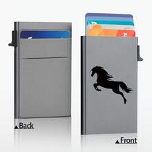 محفظة بطاقات معدنية بتصميم حصان جاري للرجال، علبة بطاقات عمل من الألومنيوم مع خاصية حجب RFID وفتح تلقائي، محفظة بطاقات - متعدد الألوان - مشاهدة 14