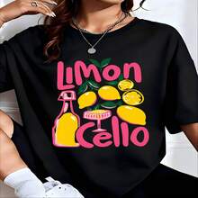 Retro, Edgy Beret Print, 100% Cotton, Oversized Soft Breathable Casual Crewneck, Short Sleeve Top, Streetwear Summer Vibes, Fashion Lovers - 黑色 - 查看 6