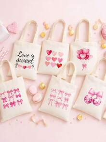 5/10pcs Mini/S/M/L Size Reusable Cute Rabbit Bow Heart Pattern Canvas Gift Bags Party Favor Bags Set, Birthday Party Kids Theme Party Gift Bags Baby Shower Back To School Graduation Party Theme Party Thanksgiving Christmas Anniversary Party Gift Packaging Bags Essential - View 6