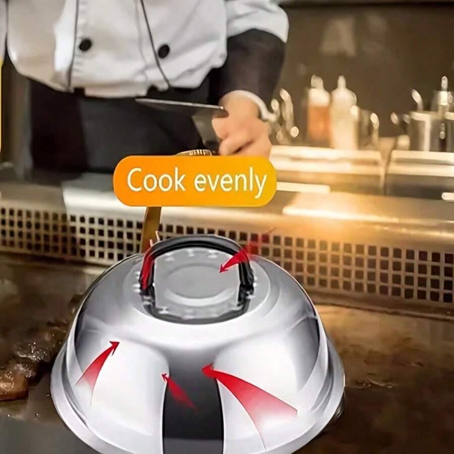 1PC Stainless Steel Round 6"/9"/12" Pot Lid, Dust Cover, Cookware Lid, Cheese Cover, Burger And Steak Cover - Thick Non-Stick Pad, Dust Cover, Suitable For Daily Use And Various Holidays With Handle For Outdoor Cooking And Kitchen, BBQ, Kitchen Gadgets, Durable Kitchen Accessories - Silver - View 1