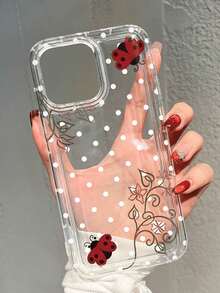 Fresh Polka Dot Vine Ladybug Print Transparent Shockproof Phone Case Unisex Compatible With Apple 17Pro Max/17Pro/17/16Pro Max/16Pro/15/15Pro Max/14Pro/14Pro Max/13Pro Max/13/12/11 Creative Phone Case Gift Accessory - Clear - View 1