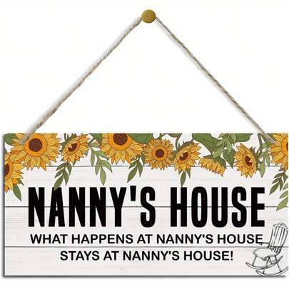 2D Flat, 1pc Wooden "Nanny House" Wall Decor With Sunflower Wreath And "What Happens In The Nanny House Stays In The Nanny House" | Rustic Farmhouse Style, Multi-Purpose Wall Hanging