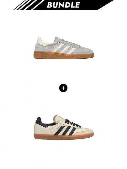 Adidas [Paquete] Zapatillas Samba Handball Gris Dos / Blanco Crema / Blanco Nube IF7086 + Zapatillas para Mujer Blanco Crema / Negro Núcleo / Estrato de Arena JI2062