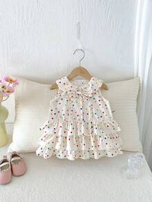 1pc Girls Outdoor Casual Sweet Multi-Layer Ruffle Colorful Polka Dot Sleeveless Dress Summer - Apricot - View 6