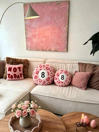 1pc Pink Leopard Print #8 Billiard Ball Throw Pillow, Can Be Used As Cushion Or Creative Decorative Ornament, Suitable For Bed, Sofa Home Decor, Valentine's Day Gift, Room Decoration, Suitable For Sofa, Bedroom Home Soft Furnishing, Creative Billiard Theme Gift