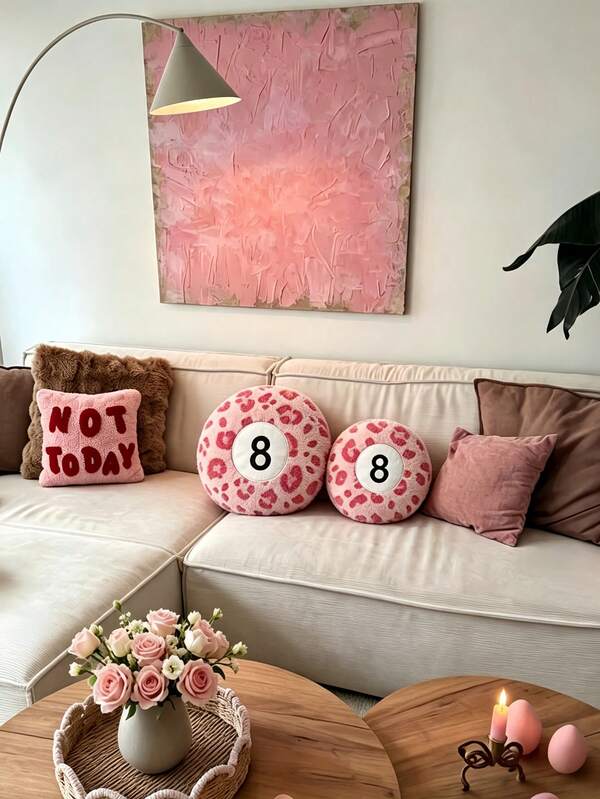 1pc Pink Leopard Print #8 Billiard Ball Throw Pillow, Can Be Used As Cushion Or Creative Decorative Ornament, Suitable For Bed, Sofa Home Decor, Valentine's Day Gift, Room Decoration, Suitable For Sofa, Bedroom Home Soft Furnishing, Creative Billiard Theme Gift
