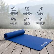 MUUK FITNESS Tapete de Yoga Foamy Antideslizante 150 x 59 cm | Esterilla Ligera de 8 mm con Correa de Transporte| Almohadilla para Rodillas y Codos | Material EVA Resistente, Ligero y Cómodo | Ideal para Ejercicio en Casa, Gimnasio, Parque, Viajes, Meditación y Estiramientos - Azul Rey - Ver 4