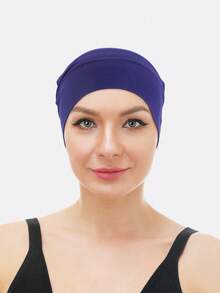 Silk-Like Solid Color Non-Slip Beanie Hat, Simple Practical Multi-Functional - Navy - View 3