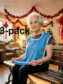 Adult Adjustable Feeding Bib, Reusable Senior Dining Bib With Hook And Loop Closure, Multiple Colors & Packs Available - White Bib for Eating - View 20