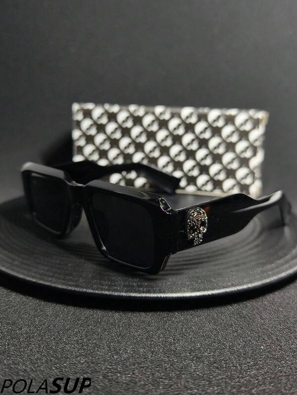 CASHEW FLOWER SKULL 1pc Geometric Pattern Retro Casual Bohemian Palace Style Party Cute Street Elegant All-Season Black Unisex Cat Eye Glasses Korean Street Style Round Face Cross-Border New Personalized Square Frame Wide Rim No-Makeup Slimming Minimalist Design Classic Square Frame With Skull Temple Accessory