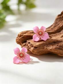 1 Pair Exquisite Glossy Colorful Blooming Four-Petal Flower Stud Earrings For Women - Flower Earrings - View 3