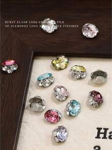 4Pcs Flashing K9 Rhinestone Nail Art Decor, Bottomless Crystal Ball Style, Clear White Pigeon Egg Diamond - Multicolor - View 6