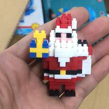 Micro-Particle Mini Christmas Theme Building Blocks Series, ABS Material, Includes: Santa Claus With Gift, Christmas Tree, Reindeer, Blue Hat Snowman, Wooden Bear, Small Train And Other Christmas Building Blocks Gift. Children's Stacking Blocks Toy Set, Soft Stress Relief Item, Creative DIY Educational 3D Handmade Assembly Toy. - Multicolor - View 3