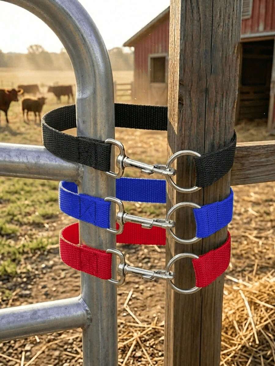 1個馬廄與牧場門閂，馬羊圈門鎖，單環套索繩門鉤，重型馬廄門栓，可調節尼龍織帶圍欄鎖，穀倉圍欄牲畜門安全緊固件 - A - 查看 1