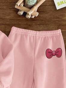 Baby Girl Cartoon Print Hooded Warm Sweatshirt And Pants Set - Pink - View 5