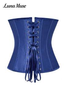 Luna Muse Women's Spring/Summer New Fashion Corset Top With Zipper, Push-Up Bustier, Black Strapless Corset, Autumn Black Bustier, Sexy Vintage Boned Shapewear, Short Length, Elegant Slim Fit, High-End Style, Suitable For Daily, Party, Vacation, Casual, Date, Street, Performance, Show, Outdoor, Back To School, Punk Style, Thanksgiving, Music Festival, Valentine's Day, Halloween, Christmas, New Year, Party - Blue - View 8