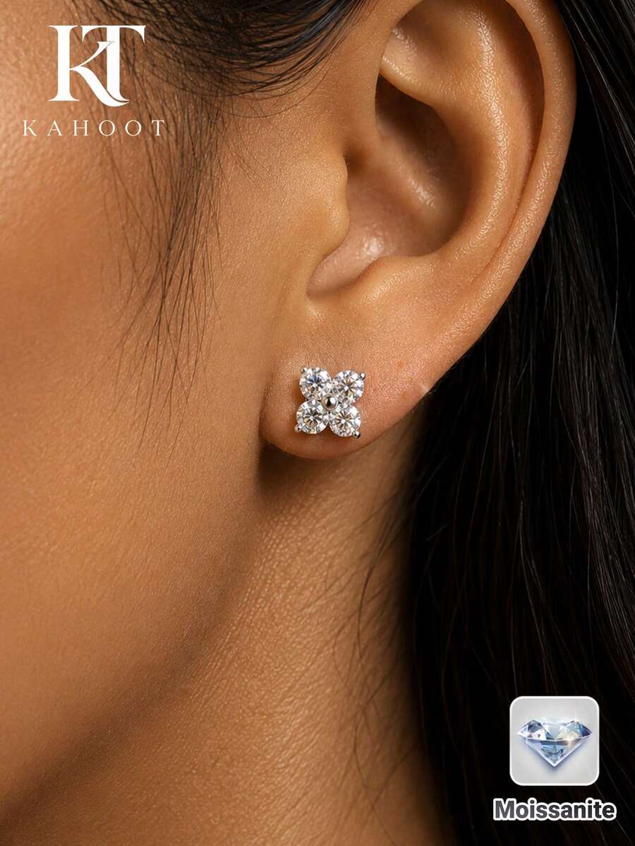 KAHOOT 1 par de exquisitos pendientes de moissanita de plata de ley 925, diseño floral delicado, perfectos para uso diario, citas y vacaciones