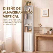 HOMCOM Estantería para Libros de 6 Niveles, Librería Alta y Estrecha con 4 Estantes Abiertos, Puerta y Estante Ajustable, Armario para Salón, Estudio, Oficina, 30x24x182 cm, Blanco - A - Ver 4