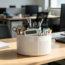 1pc 360° Rotating Desktop Organizer, Large Capacity 5-Compartment Pen Holder, Minimalist Desktop Storage Box, Suitable For Pens, Pencils, Rulers And Stationery, Office, School And Home Organization - One Size Fits All - View 2